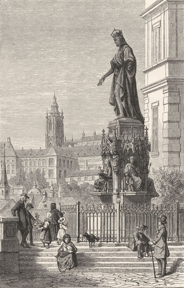 CZECH REPUBLIC. Prague. Statue of Charles IV c1893 old antique print picture